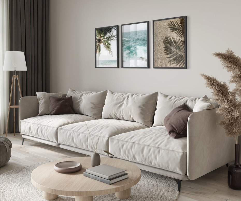 Zestaw obrazy w ramie 30x40 galeria - Plaża, palmy, lato, wakacje - rama czarna