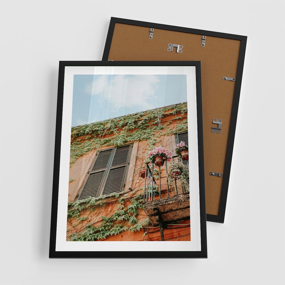 Plakat w ramie 50x70 - Okno do włoskich budynków - włoskie, budynki - rama czarna