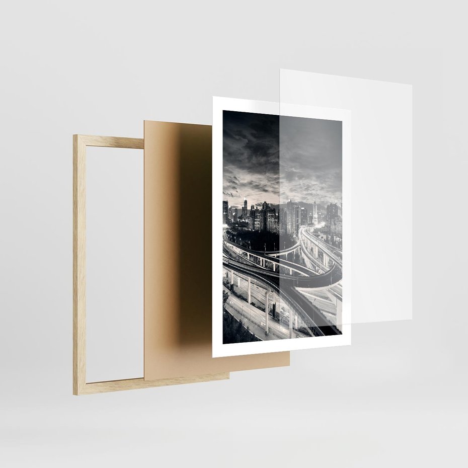 Plakat w ramie 50x70 - Miejska Symfonia - miasto, nocą - rama drewno