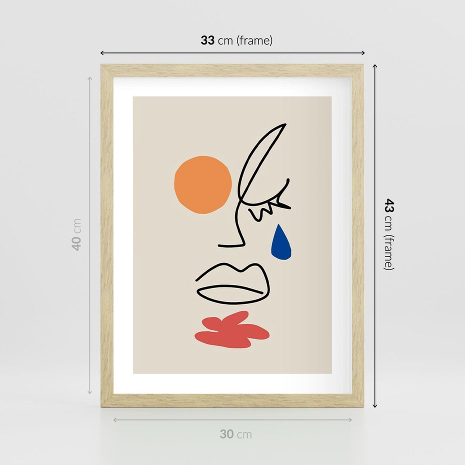 Plakat w ramie 30x40 - Impresje Plam - abstrakcyjny obraz, przypomina twarz - rama drewno