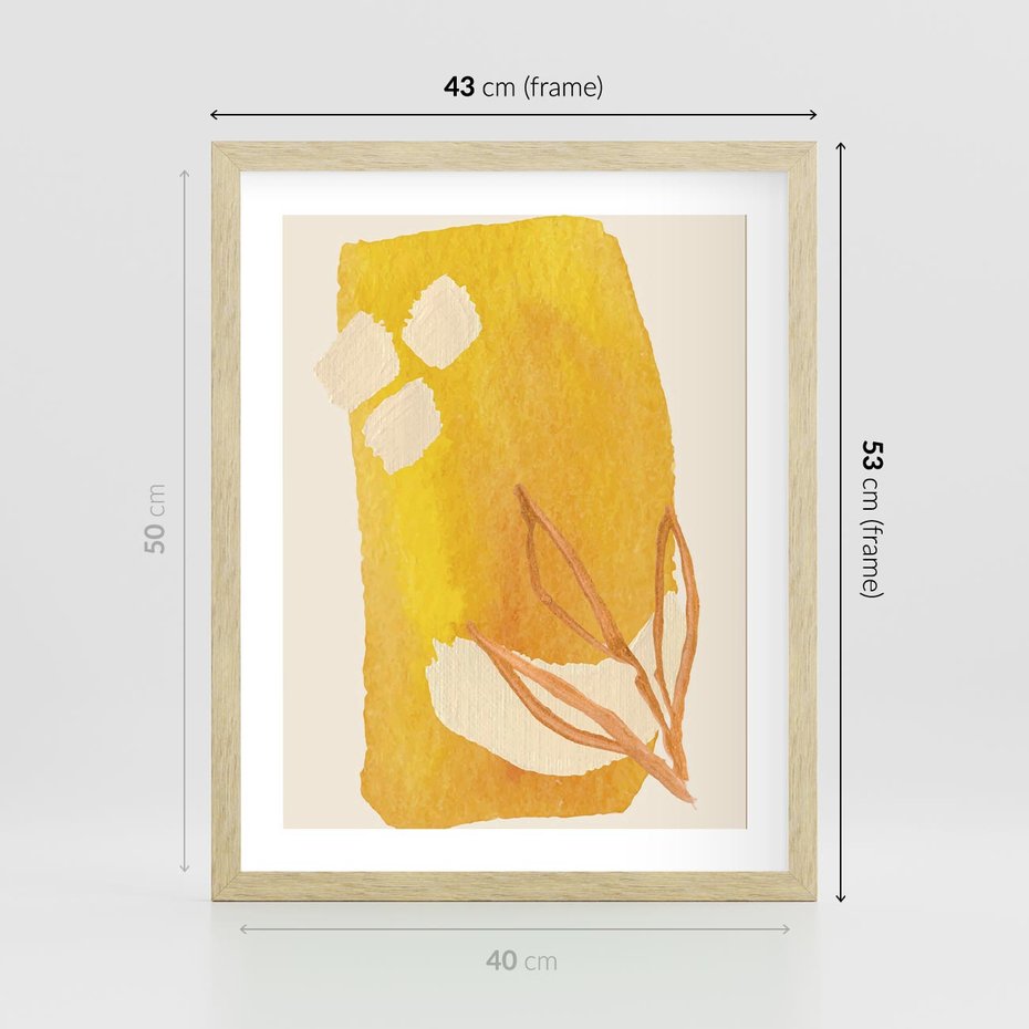 Plakat w ramie 40x50 - Kolorowe Marzenia - abstrakcyjna żółta plama, akwarela - rama drewno