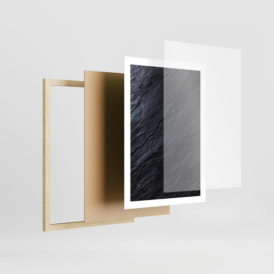 Plakat w ramie 50x70 - Kamienne tekstury w trójwymiarze - kamień, tekstura - rama drewno