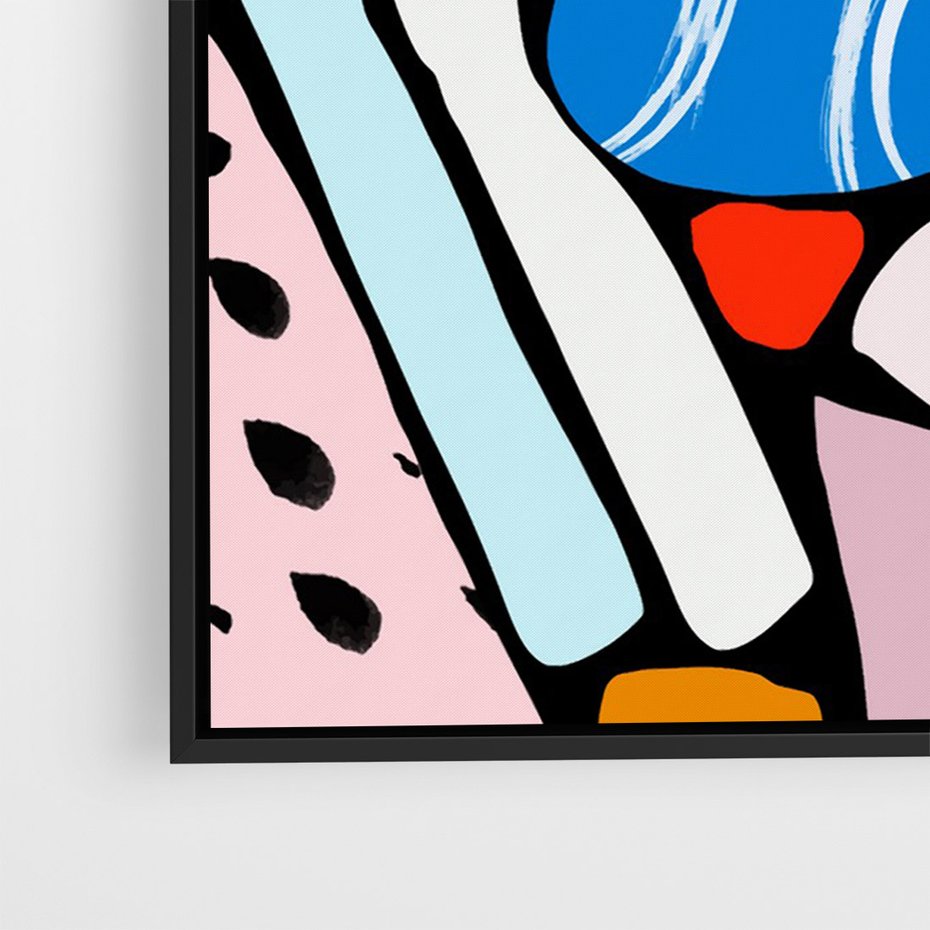 Obraz w ramie 50x70 - Kolory Na Czerni - abstrakcyjne formy, komiksowy styl - rama czarna