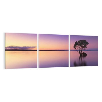 Obraz na płótnie 120x40 - Jezioro wśród drzew o zachodzie - jezioro, drzewo