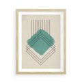 Plakat w ramie 50x70 - Impresje Przestrzeni - akwarelowa plama, geometryczne szkicowane kształty - rama drewno