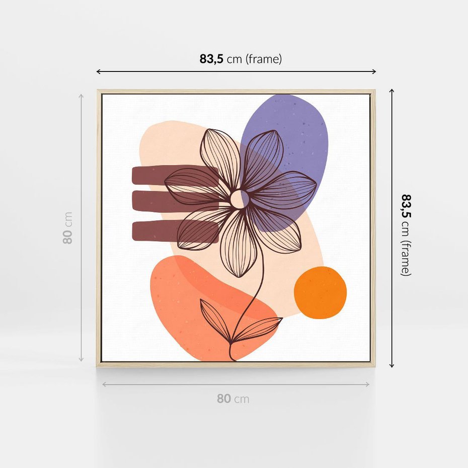 Obraz w ramie 80x80 - Migocące Odbicia Kwiatów - abstrakcyjna sztuka, plamy - rama drewno