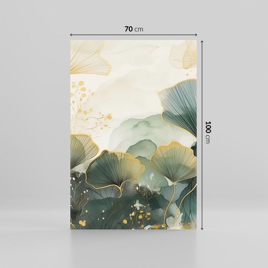 Obraz na płótnie 70x100 - Natura w Złotym Odcieniu - złote elementy, liście miłorzębu japońskiego