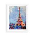 Plakat w ramie 50x70 - Paryska Wieża - olejny abstrakcyjny obraz, wieża eiffla - rama biała
