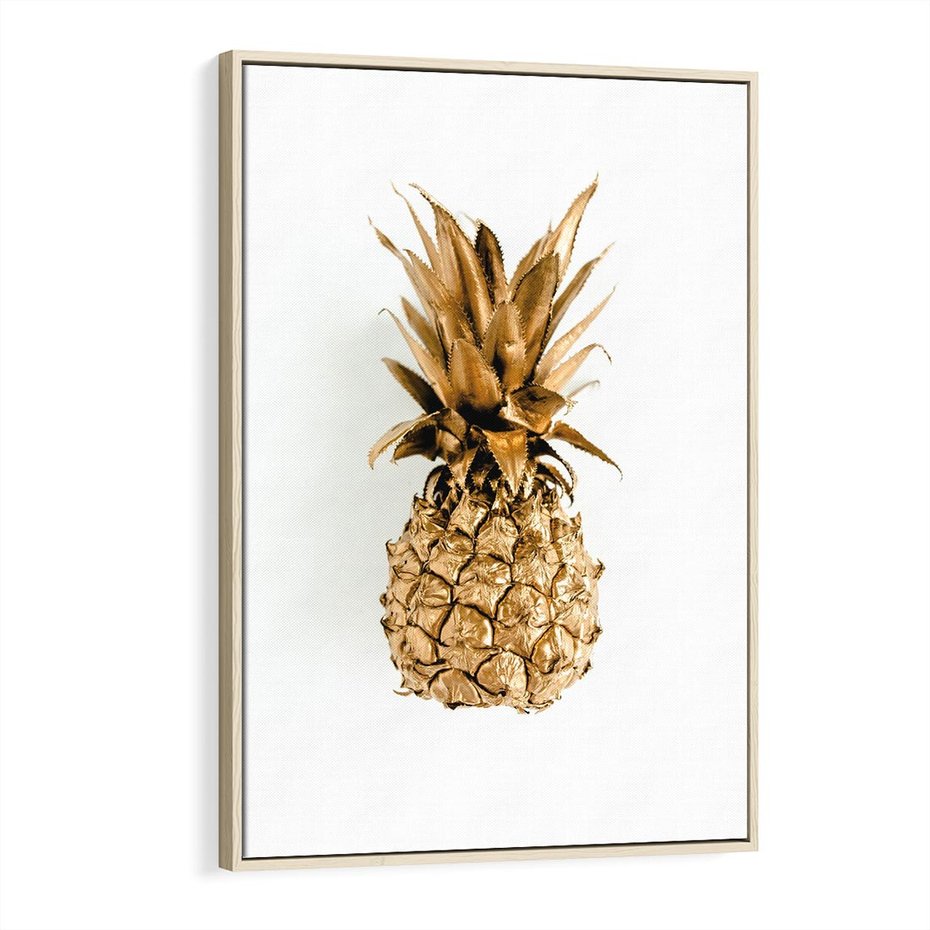 Obraz w ramie 80x120 - Ekskluzywny Akcent - złoty, ananas - rama drewno