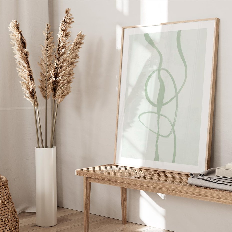 Plakat w ramie 30x40 - Zieleń Wewnętrznej Harmonii - zielona abstrakcja, zgaszona zieleń - rama drewno