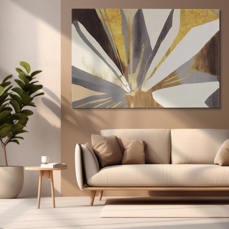 Obraz na płótnie 70x50 - Szept roślinnych emocji - olejna abstrakcja, złoto i brąz