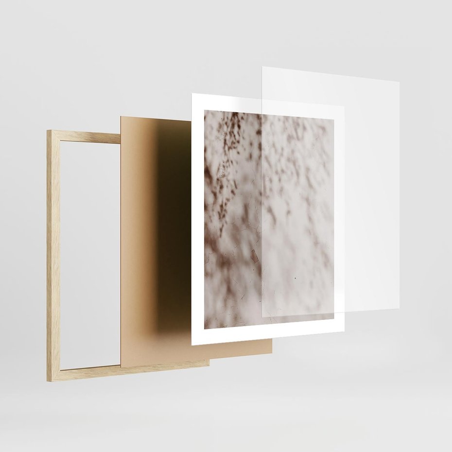 Plakat w ramie 40x50 - Cień Gałęzi - beżowa ściana, cień gałęzi - rama drewno