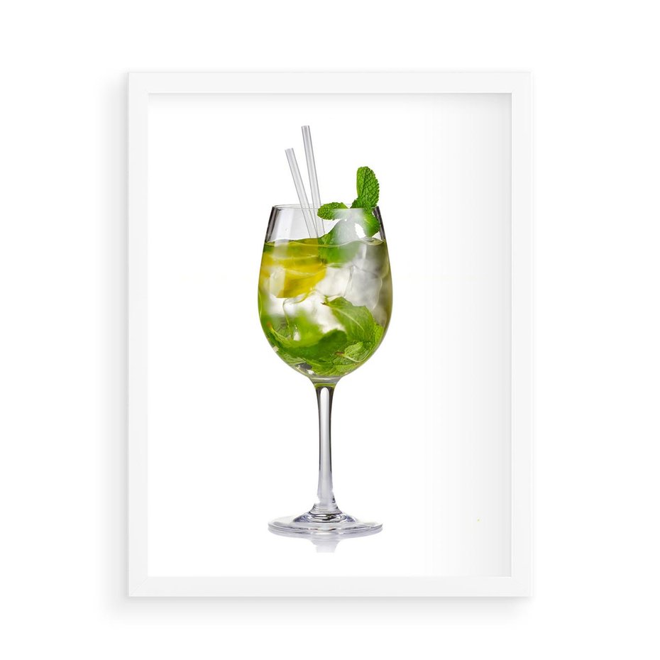 Plakat w ramie 50x70 - Limonkowy drink w letnim stylu - drink, limonka - rama biała