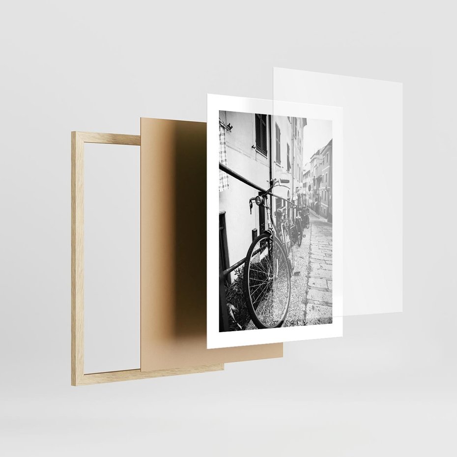 Plakat w ramie 30x40 - Rower w Kontraście - rower, czarno - rama drewno