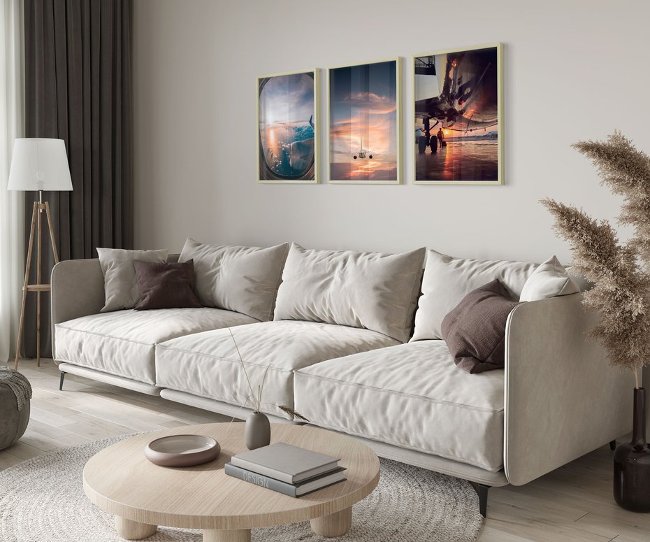 Zestaw obrazy w ramie 50x70 galeria - Samolot, zachód, podróż - rama drewno