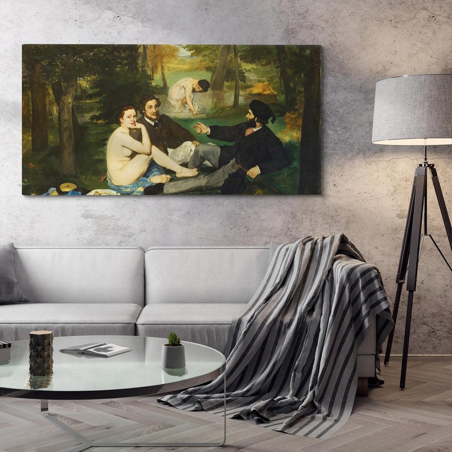 Obraz na płótnie 140x70 - "Śniadanie na trawie" (1863) Edouard Manet - Reprodukcja - reprodukcja, obraz na płótnie