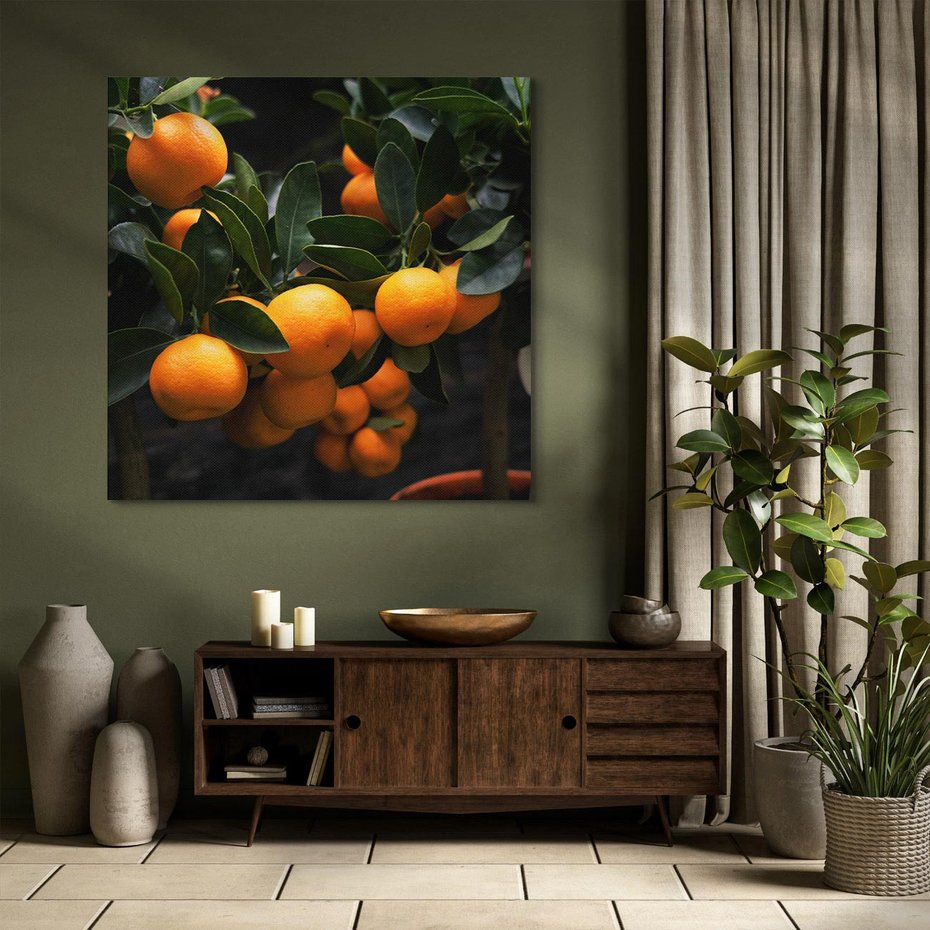 Obraz na płótnie 40x40 - Mandarynki na Drzewku - Owoce Pory Roku - mandarynki, drzewko