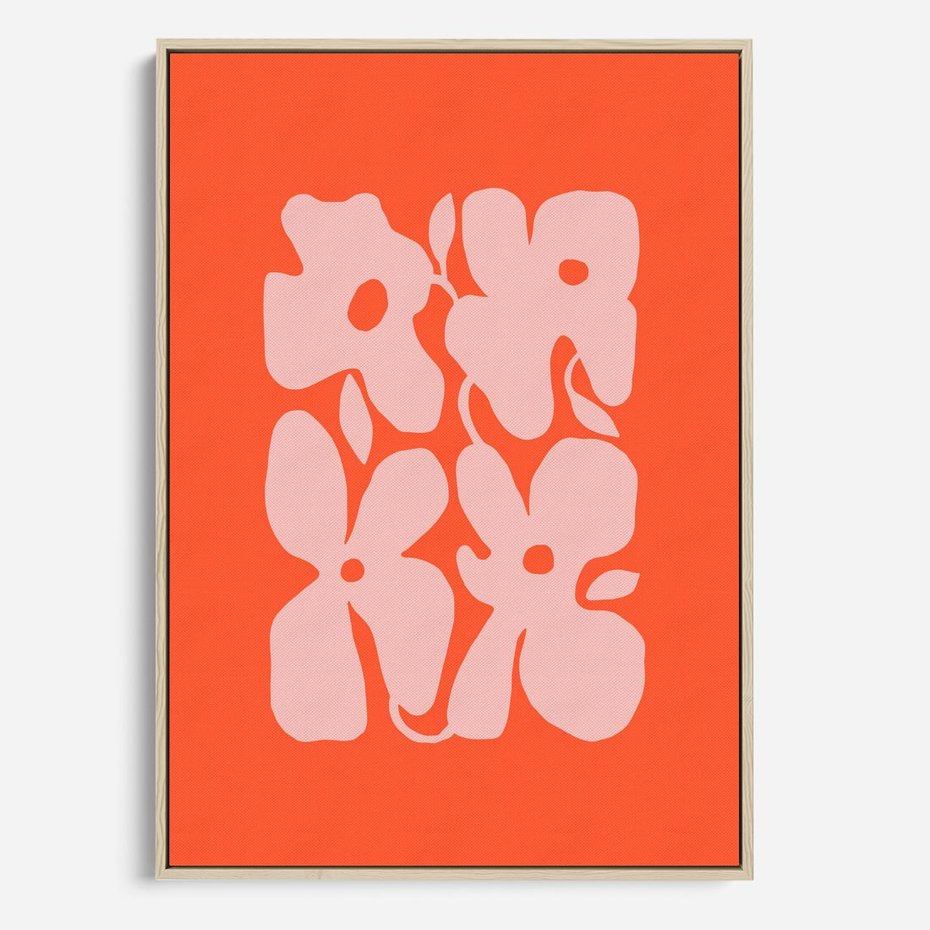 Obraz w ramie 80x120 - Taniec Abstrakcji - kwiaty, energetyczne pomarańczowe tłó - rama drewno