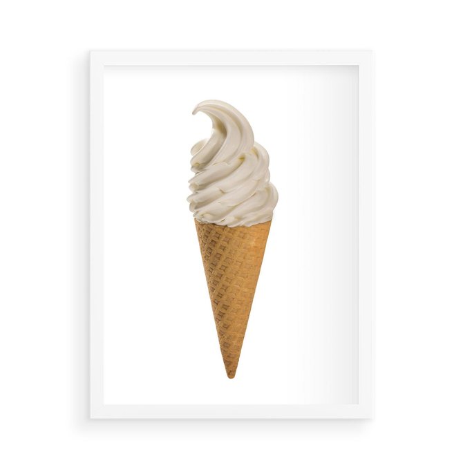 Plakat w ramie 50x70 - Rozkoszna Chłodząca Radość - lody, lód - rama biała