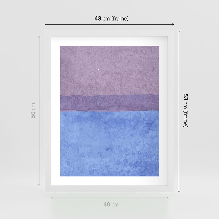 Plakat w ramie 40x50 - Taniec Światła - kolorowe akwarelowe pasy, odcienie fiolet - rama biała