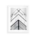 Plakat w ramie 30x40 - Elegancja Współczesnej Architektury: Wieżowiec w Monochromii - nowoczesna architektura, czarno biała fotografia - rama biała