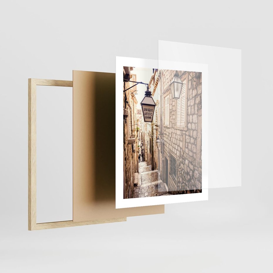 Plakat w ramie 40x50 - mistyczna podróż - uliczka, perspektywa - rama drewno