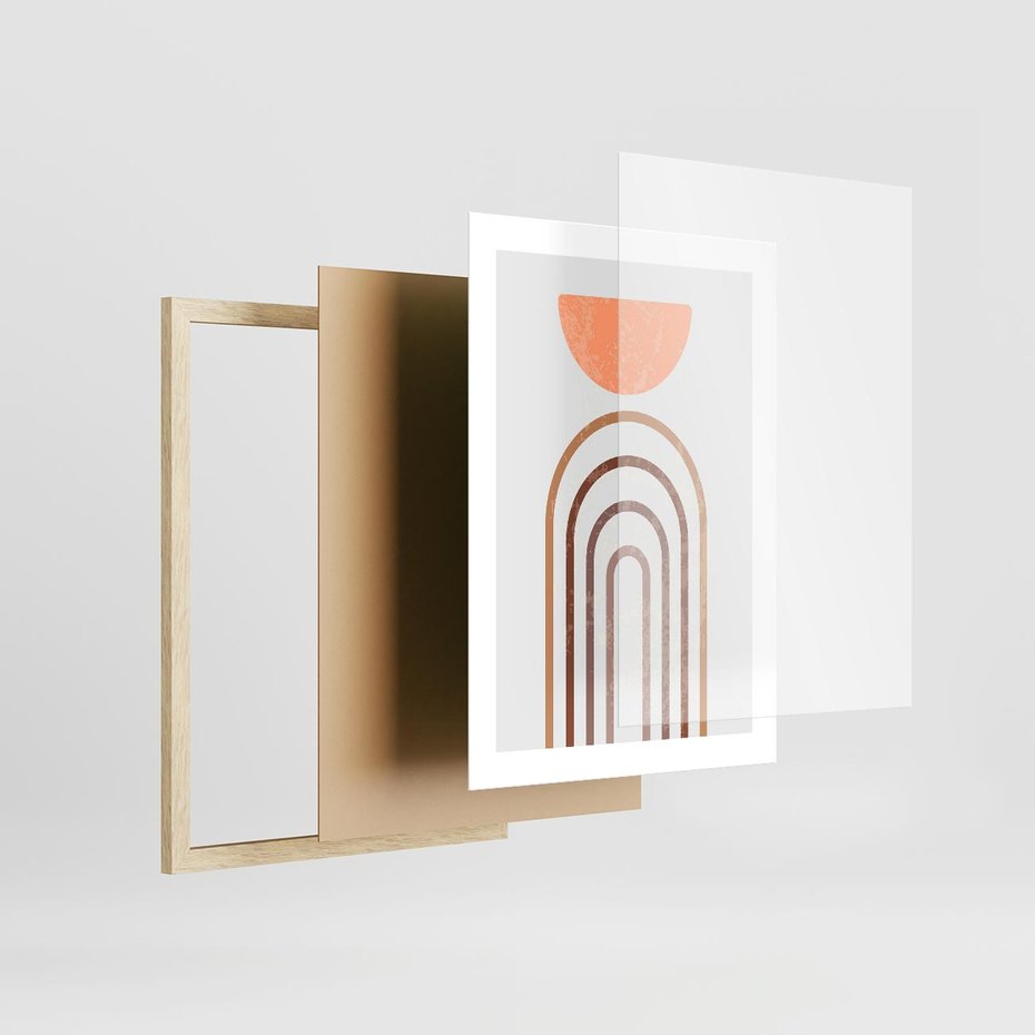 Plakat w ramie 30x40 - Geometryczny Blask Złota - grafika, złoto - rama drewno