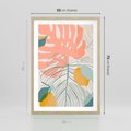 Plakat w ramie 50x70 - Sztuka Natury: Liście Monstery w Pastelach - nowoczesna grafika, pastelowe liście monstery - rama drewno
