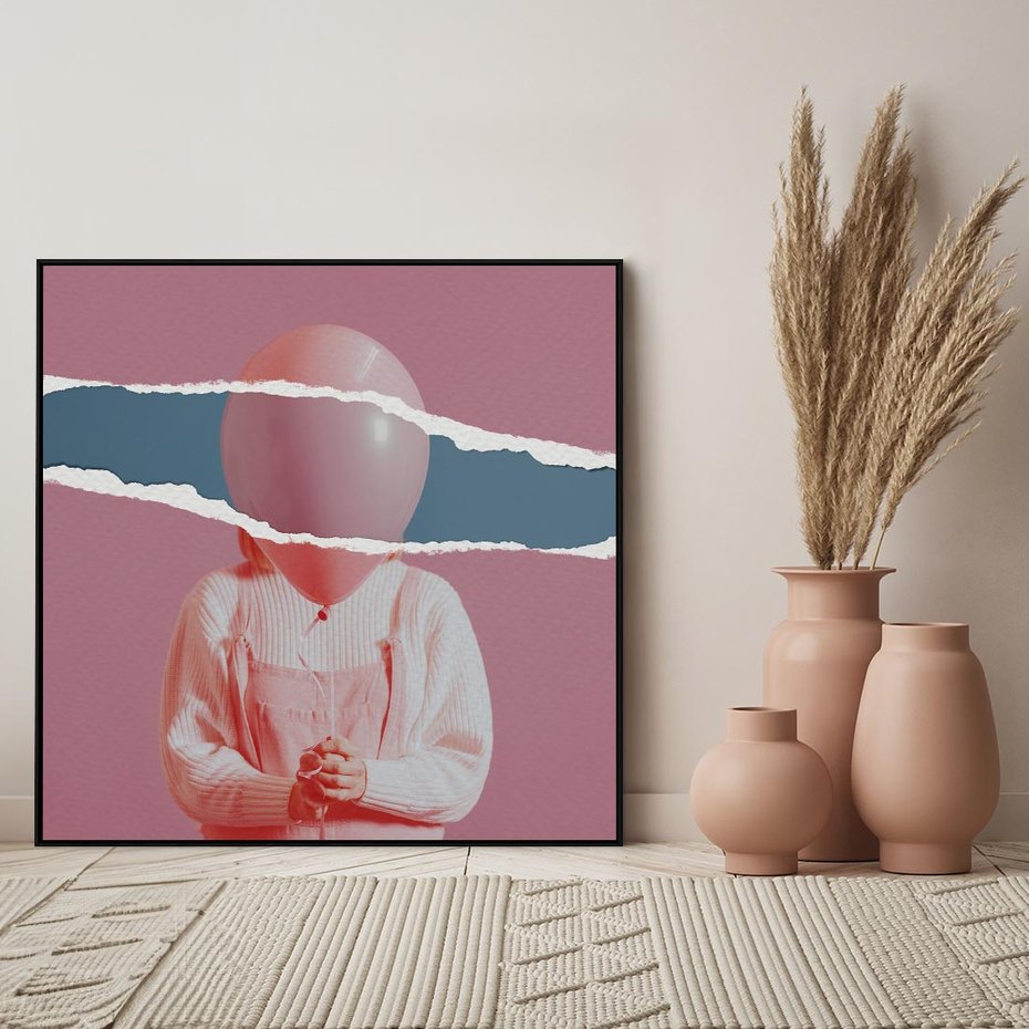 Obraz w ramie 50x50 - Kolaż Wyobraźni - kolaż zdjęć, styl retro - rama czarna