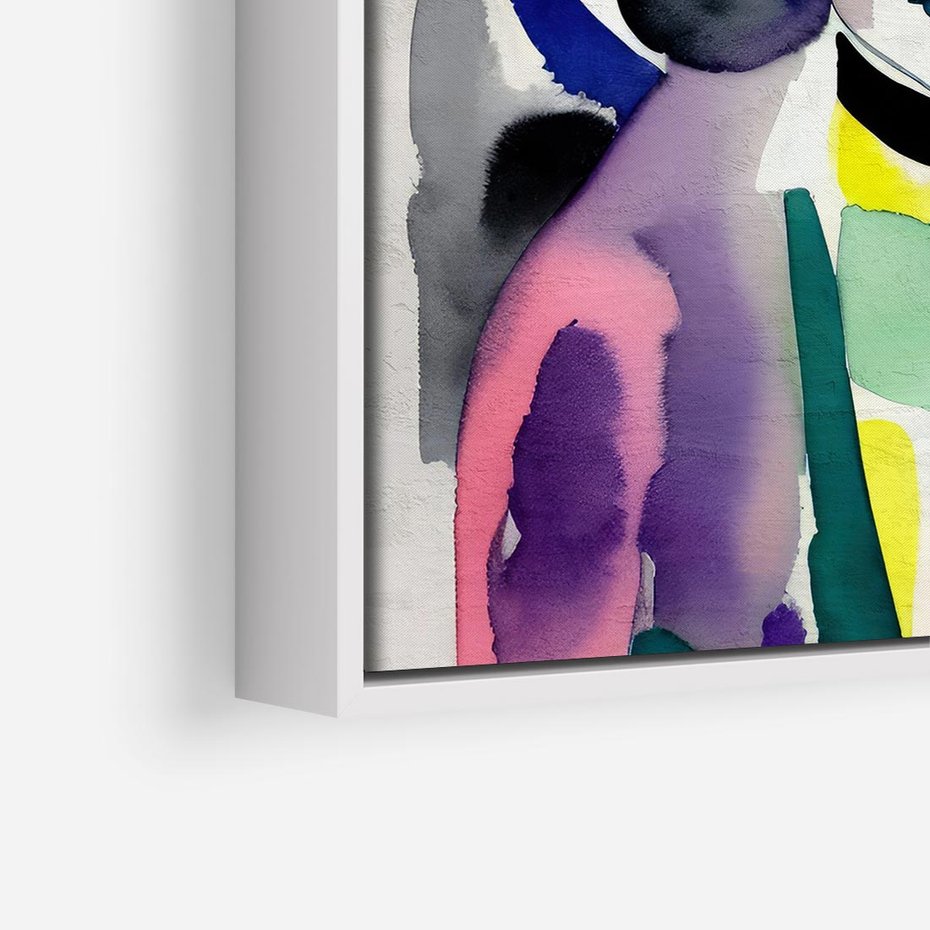 Obraz w ramie 50x50 - Subtelne Akwarelowe Ulotności - abstrakcyjny akwarelowy portret kobiety, rozmyte farby - rama biała