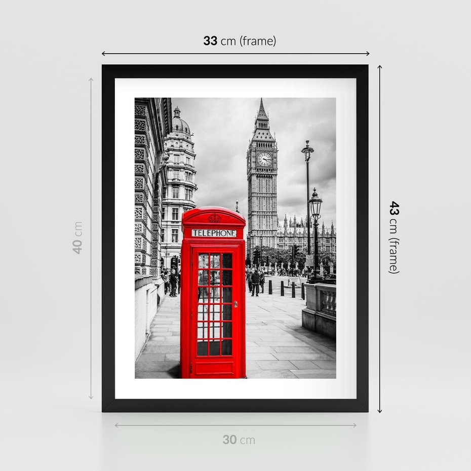 Plakat w ramie 30x40 - Ikoniczna budka w Londynie - Londyn, budka - rama czarna
