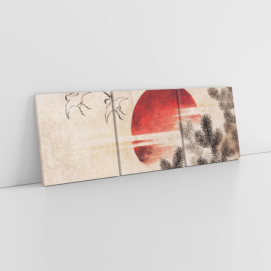 Obraz na płótnie 150x50 - "Birds and sunset" Katsushiki Hokusai - Reprodukcja - reprodukcja, obraz na płótnie