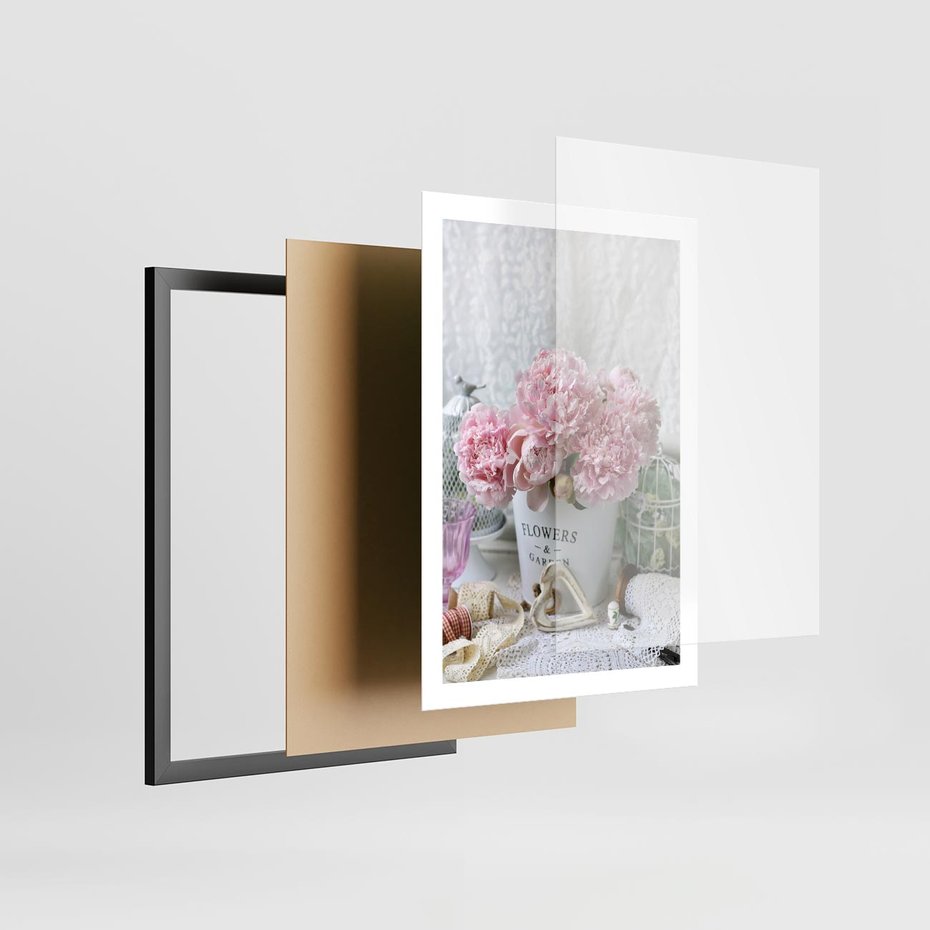Plakat w ramie 50x70 - Miłość w powietrzu - kwiaty, romantyczne - rama czarna