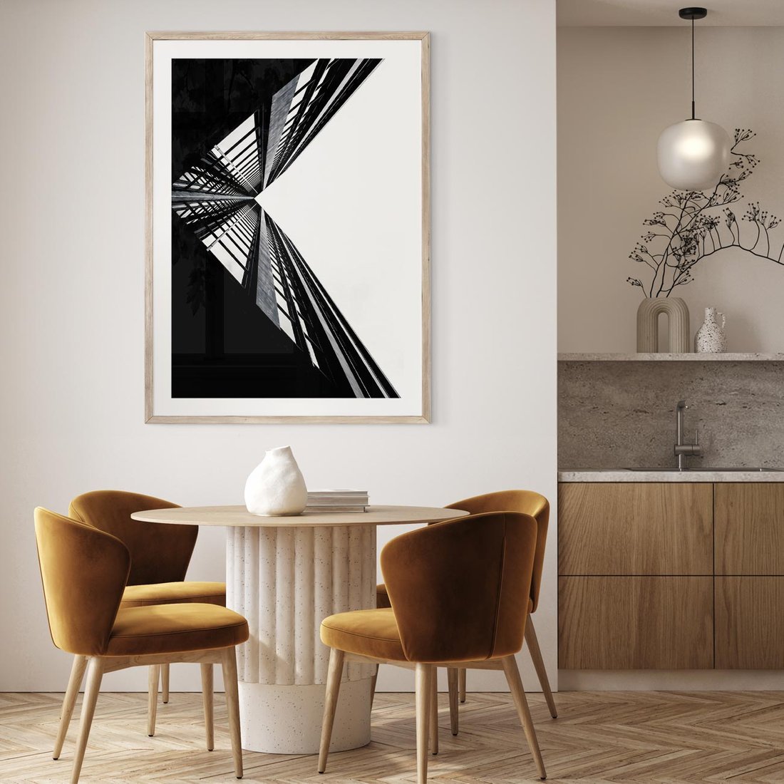 Plakat w ramie 50x70 - Nowoczesność w Linii - architektura, proste linie - rama drewno