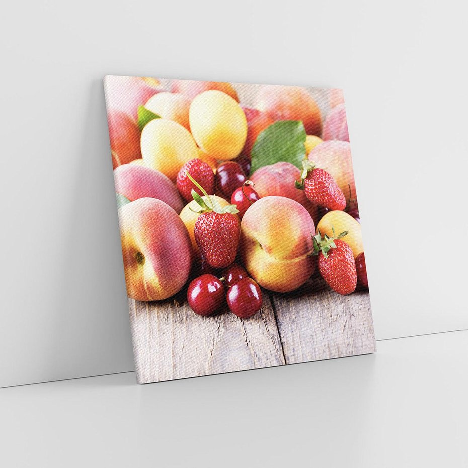 Obraz na płótnie 70x70 - brzoskwinie i wiśnie - owoce, brzoskwinie