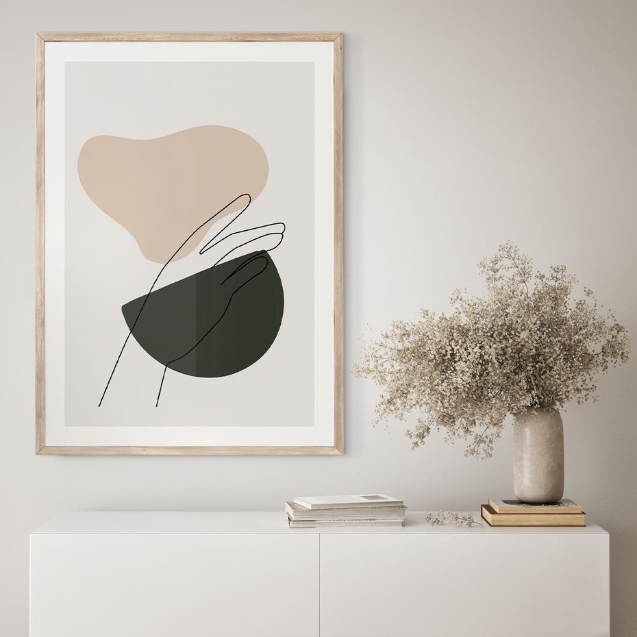 Plakat w ramie 30x40 - Rozkwitająca Opowieść - szkic jedną linią, one lone - rama drewno