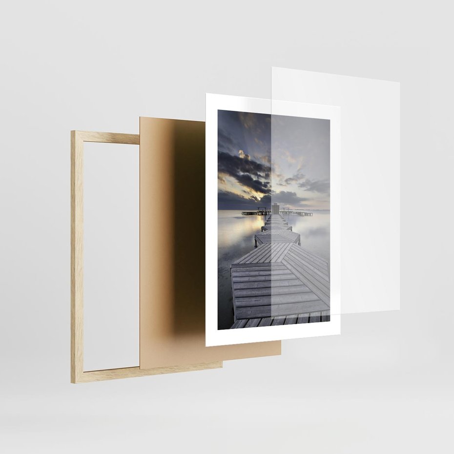 Plakat w ramie 30x40 - Spokój nad Jeziorem - pomost, jezioro - rama drewno