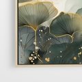 Obraz w ramie 50x50 - Natura w Złotym Odcieniu - złote elementy, liście miłorzębu japońskiego - rama drewno