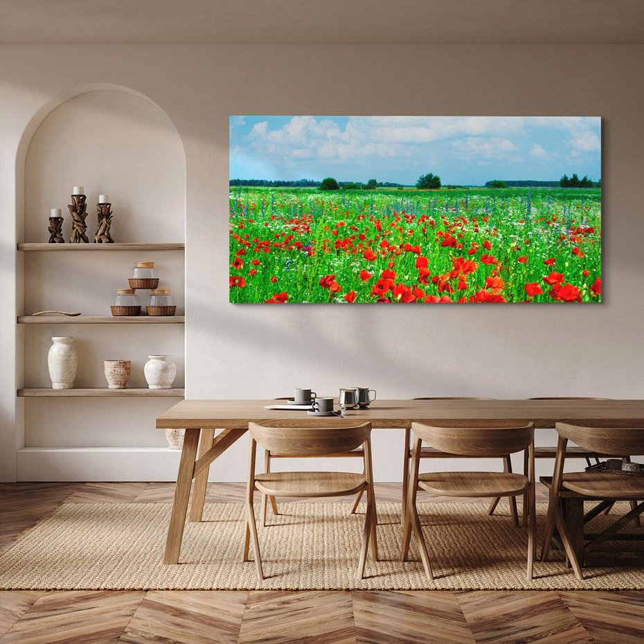 Obraz na płótnie 140x70 - Kolorowa łąka pełna maku - łąka, maki