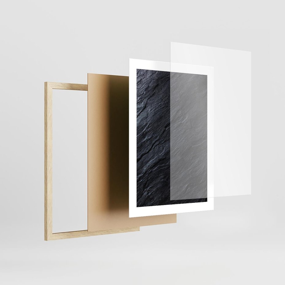 Plakat w ramie 30x40 - Kamienne tekstury w trójwymiarze - kamień, tekstura - rama drewno
