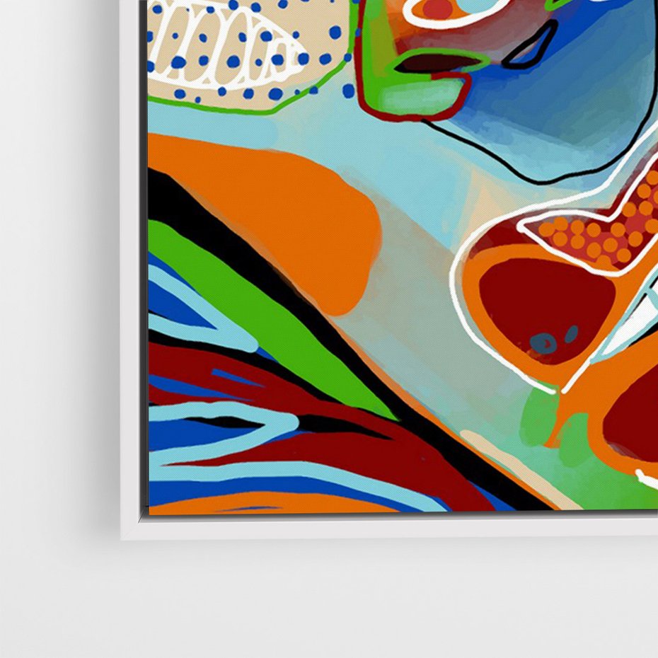 Obraz w ramie 80x120 - Wibracje Kształtów - abstrakcyjny portret kobiety, twarz - rama biała