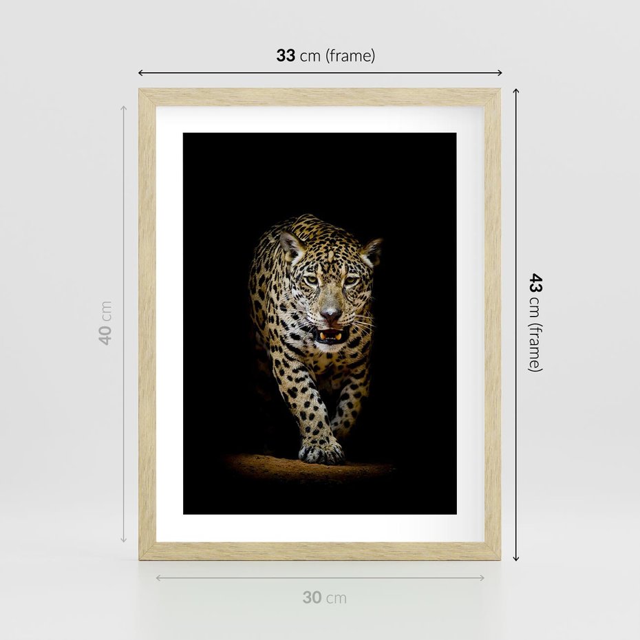 Plakat w ramie 30x40 - Elegancja lamparta - lampart, pantera - rama drewno