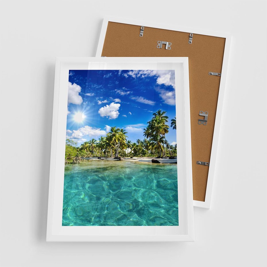 Plakat w ramie 50x70 - Rajskie wakacje na plaży - plaża, wakacje - rama biała