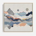 Obraz w ramie 50x50 - Dynamiczne Góry - akwarelowe graficzne góry, krajobraz - rama drewno