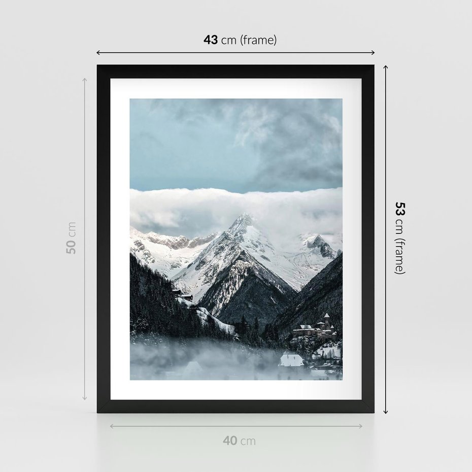 Plakat w ramie 40x50 - Magia Zimy w Górach - góry, śnieg - rama czarna