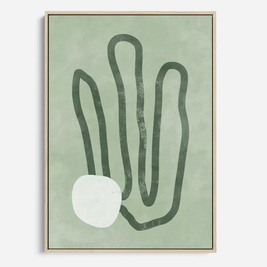 Obraz w ramie 50x70 - Spokojne Kształty Natury - zielona abstrakcja, zgaszona zieleń - rama drewno