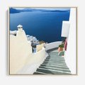 Obraz w ramie 80x80 - Malowniczy urok wyspy - Santorini, schodki - rama drewno
