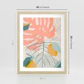 Plakat w ramie 40x50 - Sztuka Natury: Liście Monstery w Pastelach - nowoczesna grafika, pastelowe liście monstery - rama drewno