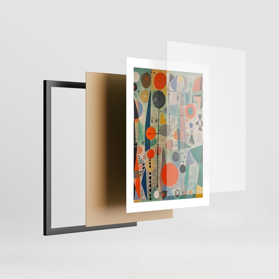 Plakat w ramie 30x40 - Wewnętrzne Zagadki Kształtów - abstrakcyjny obraz, sztuka abstrakcji - rama czarna