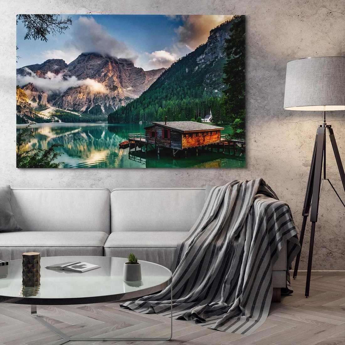 Obraz na płótnie 120x80 - Górska idylla: Domek nad strumykiem - góry, domek